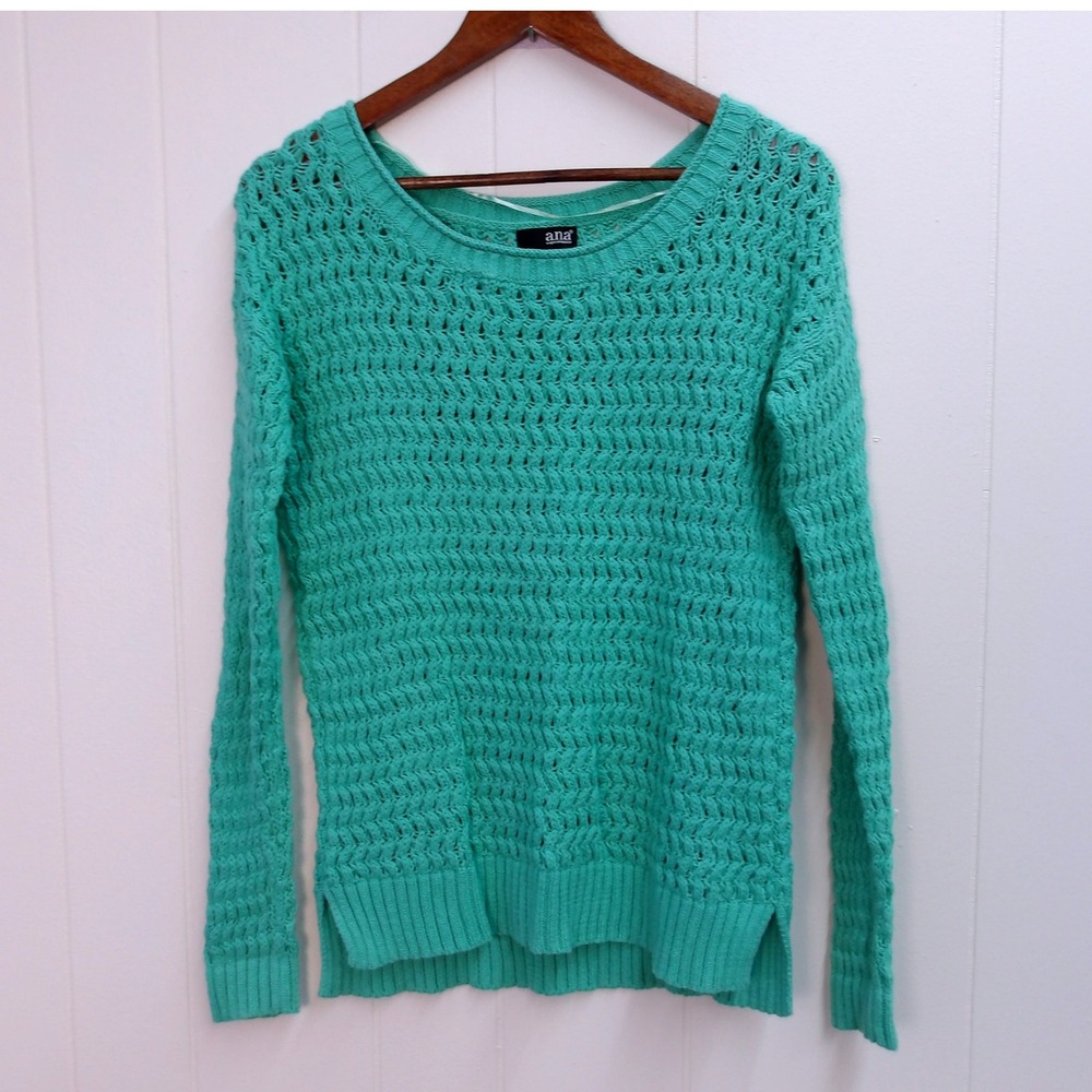 Ana Textured Knit Sweater Teal Long‎ Sleeve Crew Neck Women's Lg / #1230